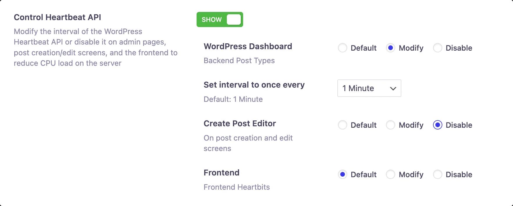 WordPress Heartbeat Control