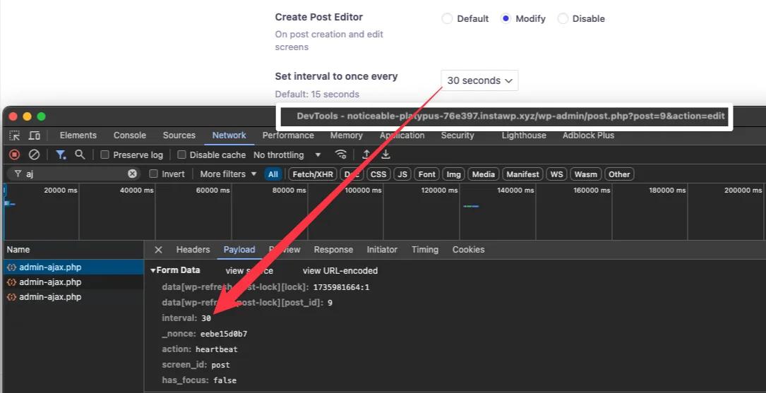 WordPress Heartbeat Control for add new post or page