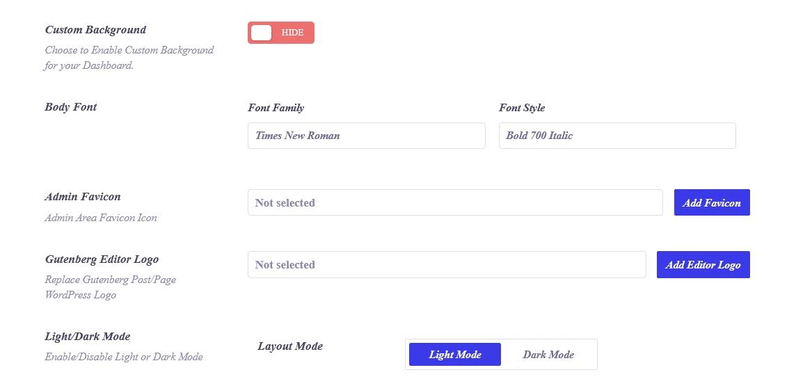 7 Times new roman font on dashboard