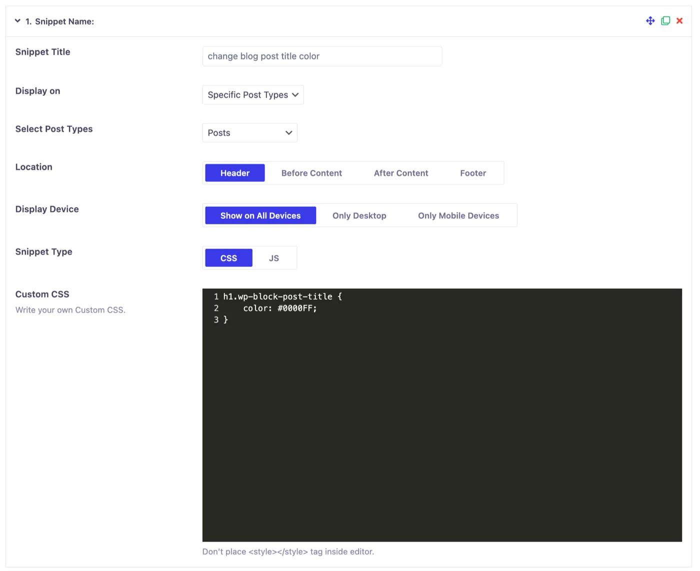 change blog post title color to blue by code snippet