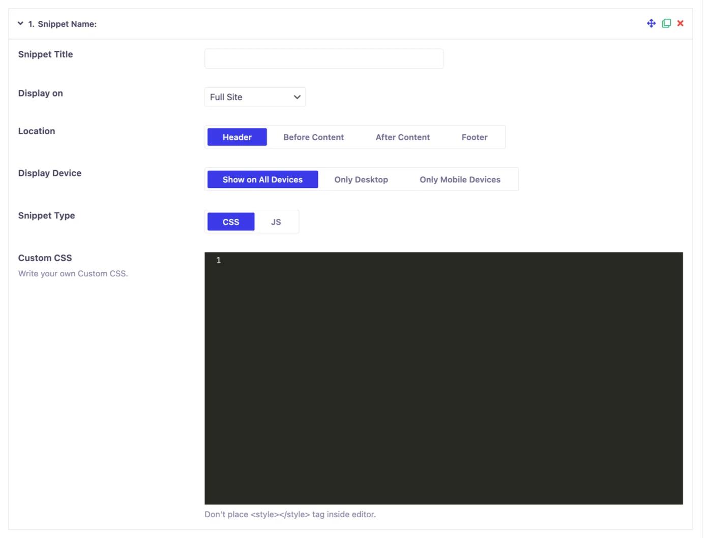 Add code to WordPress header option panel