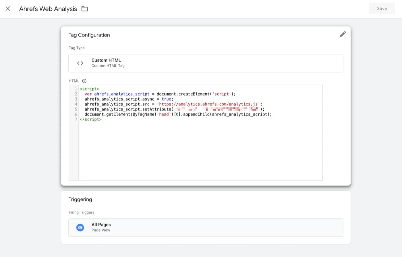 Ahrefs website analysis added in website via GTM