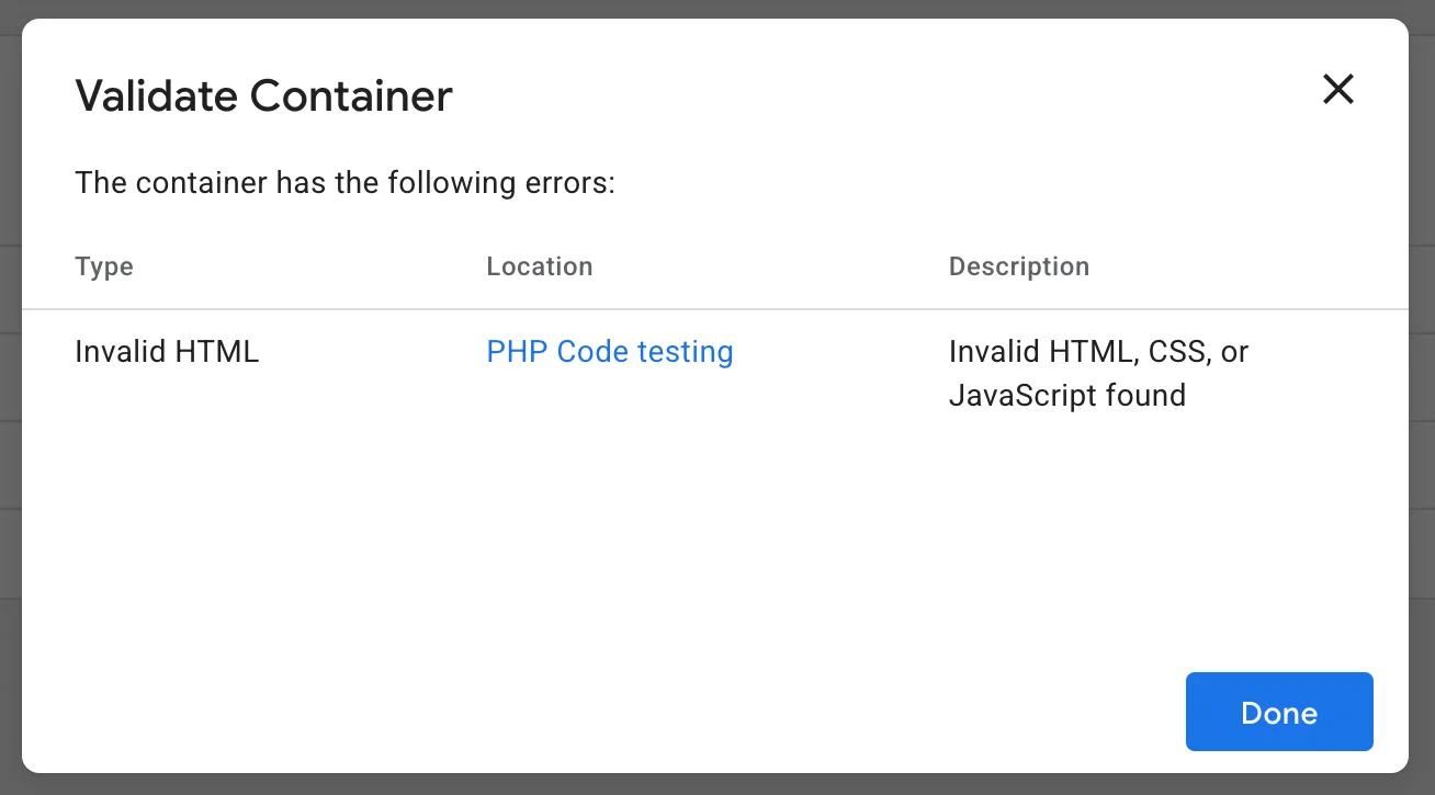 Error while adding PHP code in Custom HTML via GTM