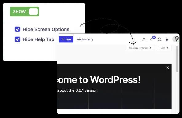 hide screen option and help tab