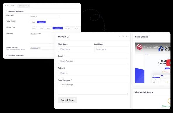 Create form in Custom Dashboard Widget using Shortcode