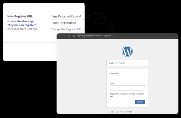 change registration url in WordPress