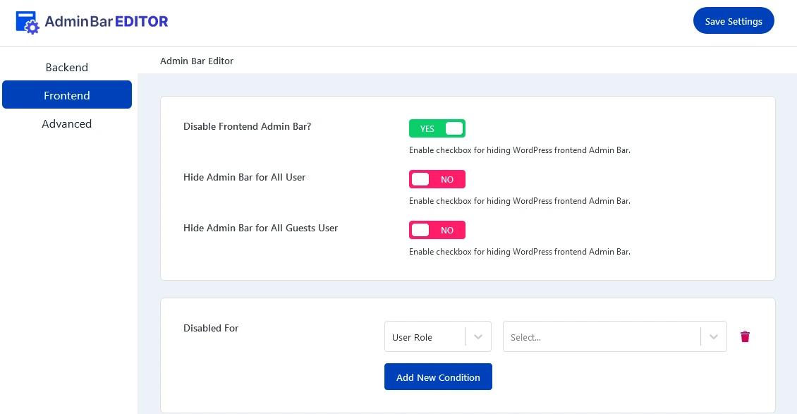 IMG 10 Control front end admin bar visibility