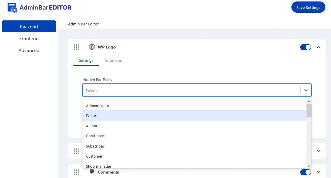 IMG 8 Hide admin bar items for different users