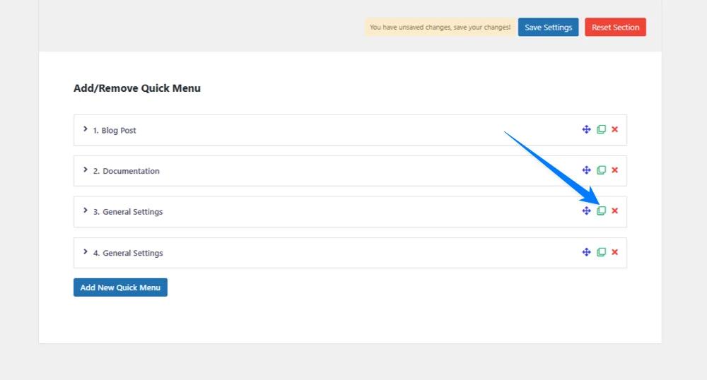 Duplicate quick menu items