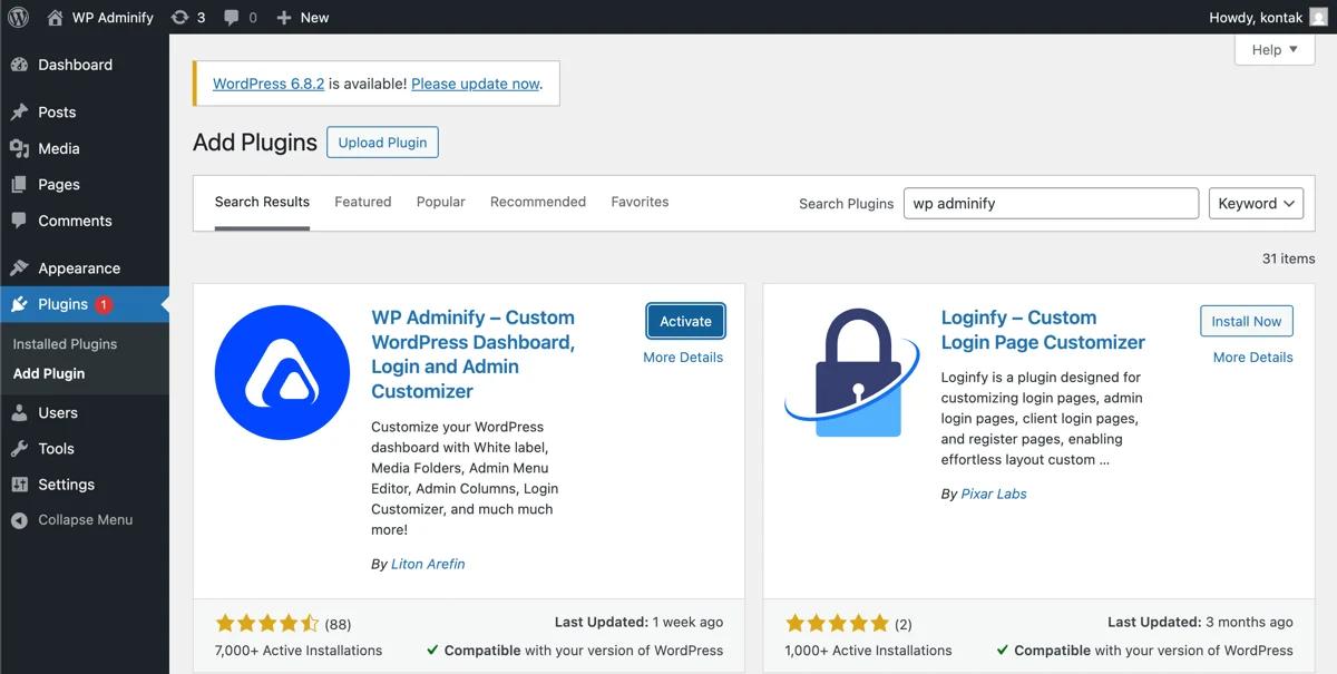 Installing WP Adminify plugin in infinityFree WordPress