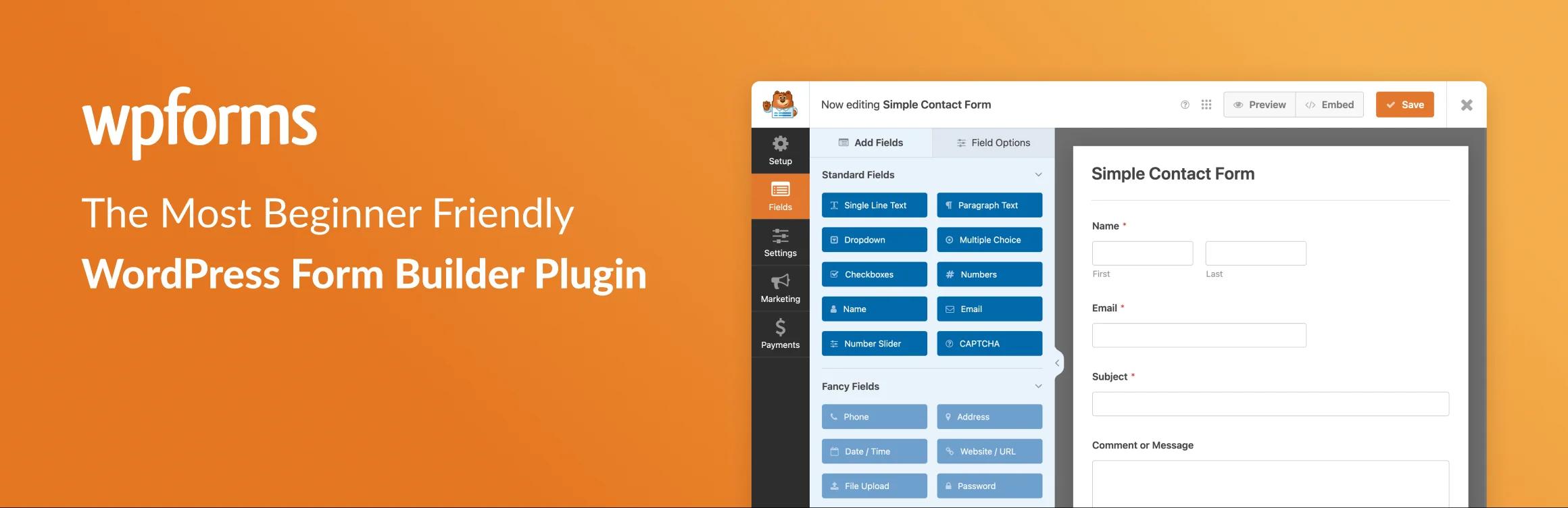 WP Forms plugin for WordPress contact form creation