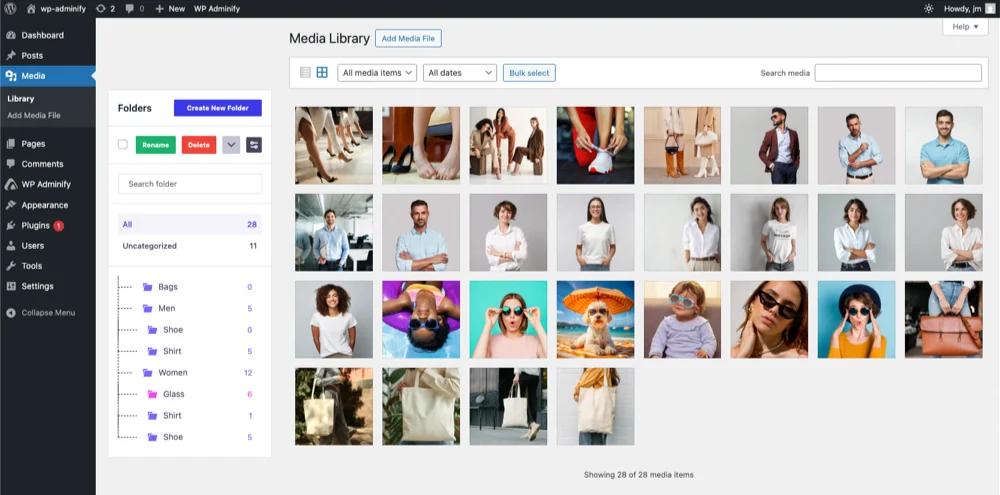 Previous version of WP Adminify media folder interface in WordPress