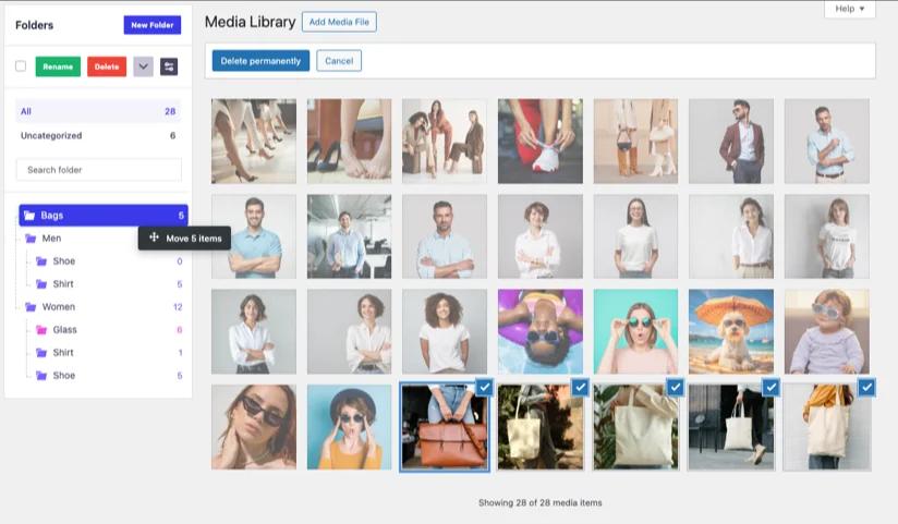Bulk drag and drop images into folders in WP Adminify media library