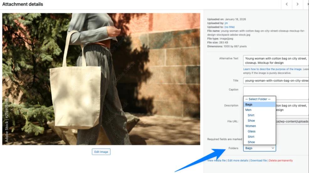 Select media folder while upload a new file directly from media modal in WordPress