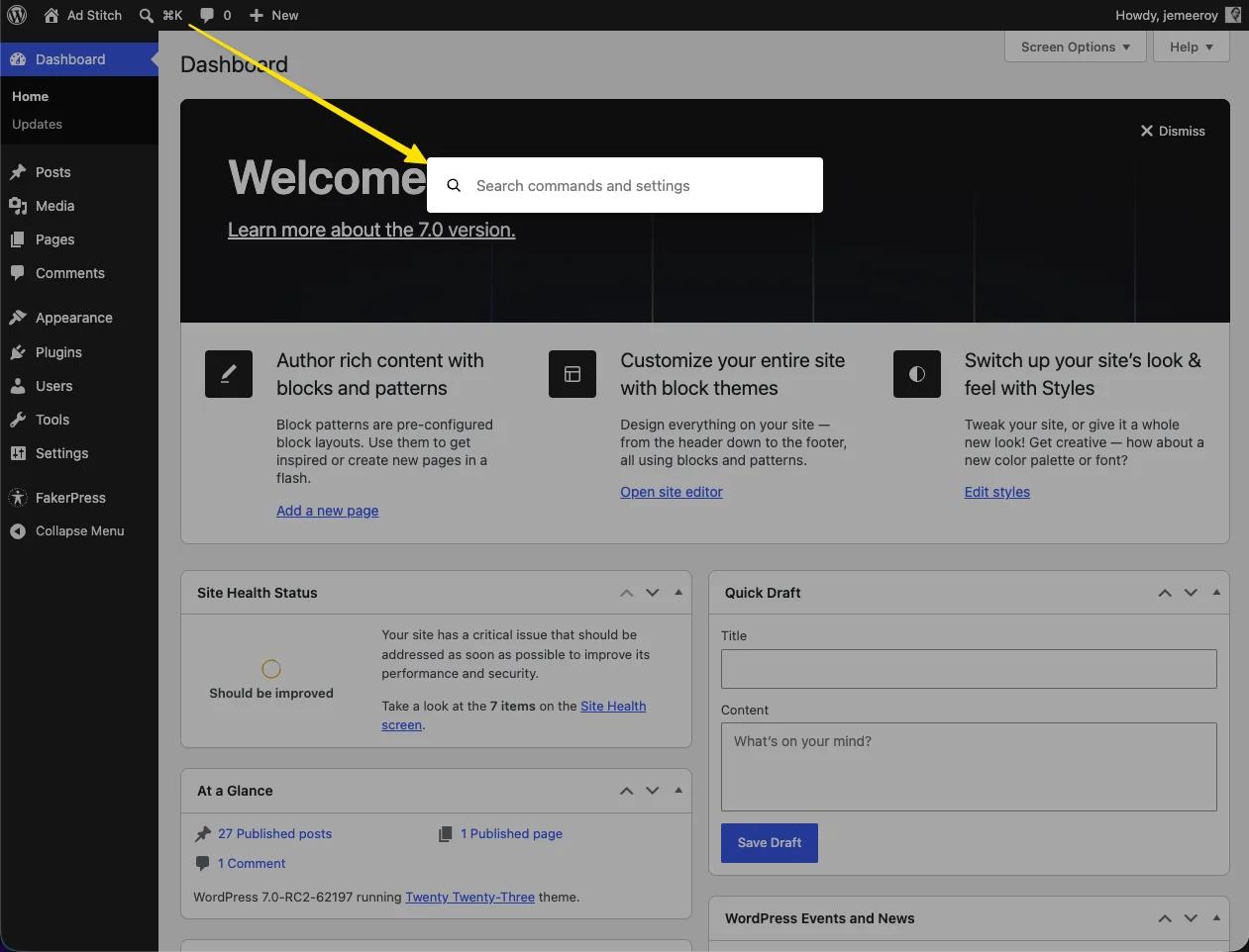 Command Palette in the Admin Bar