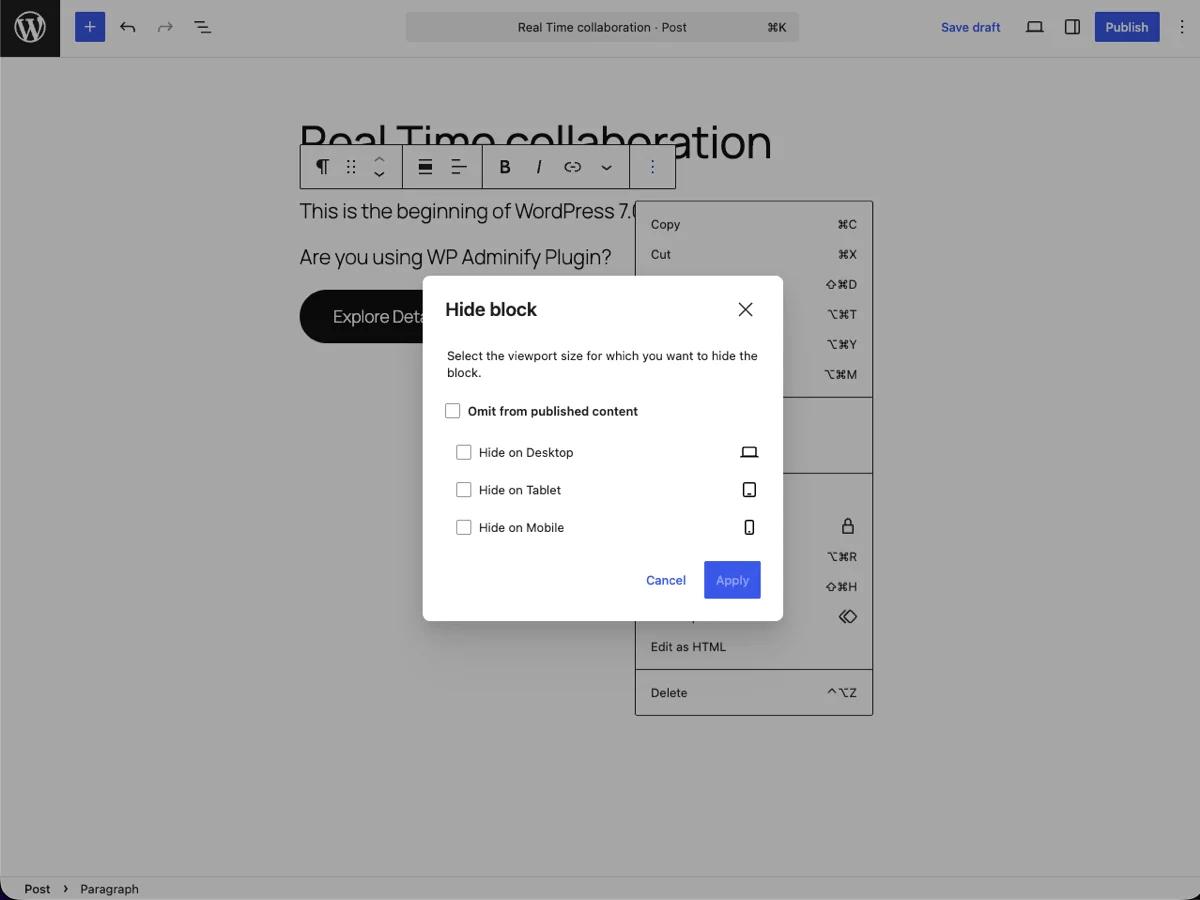 hide specific gutenberg block for device