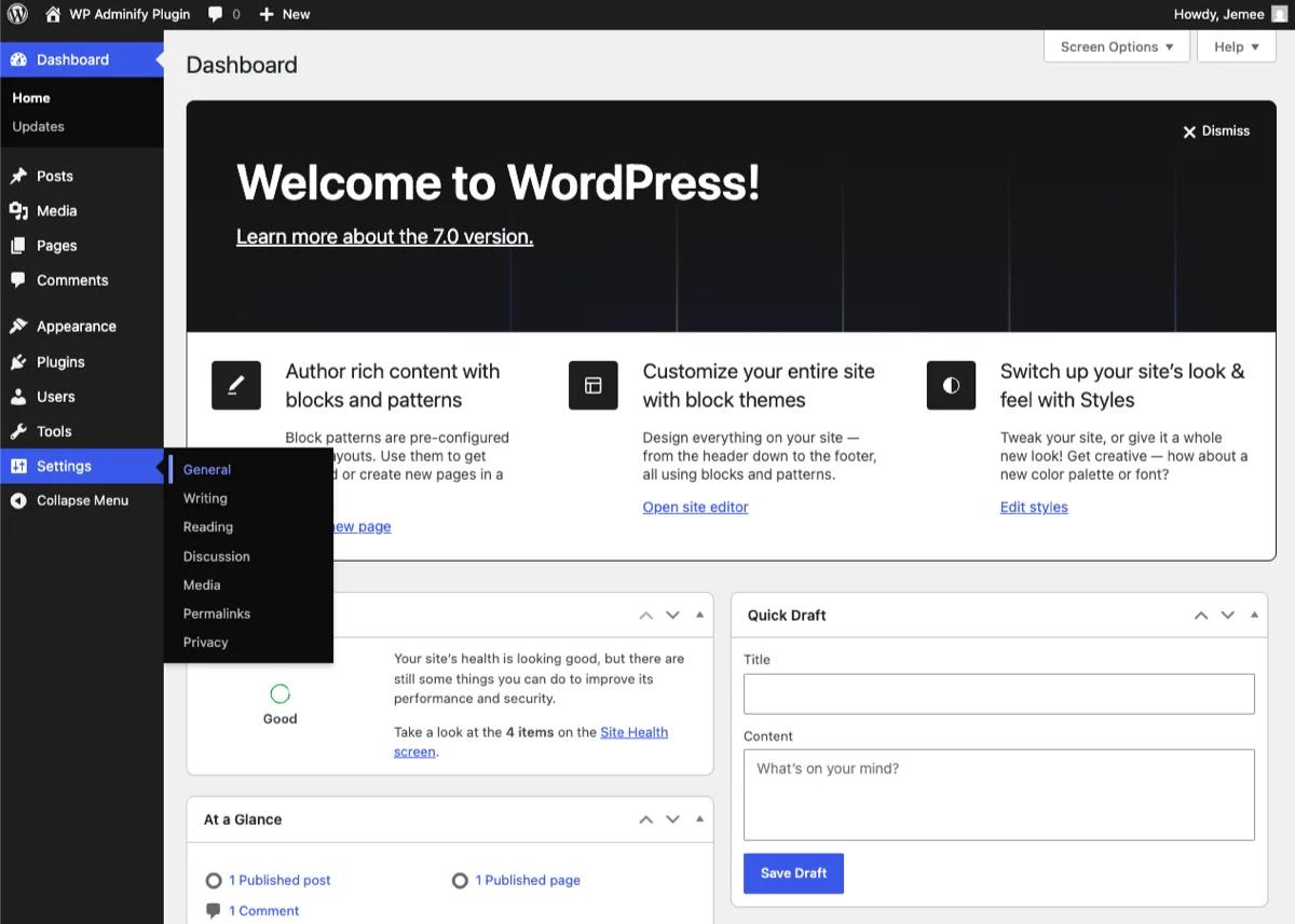 WordPress 7.0 Admin UI
