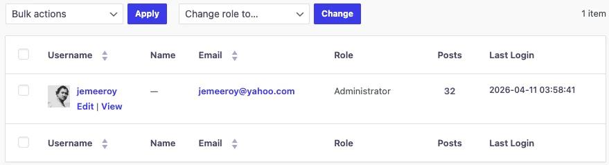 last user login column in user list