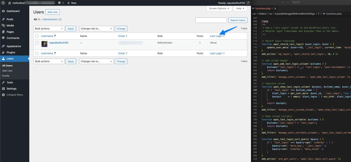 Add Last Login Column Using Custom Code