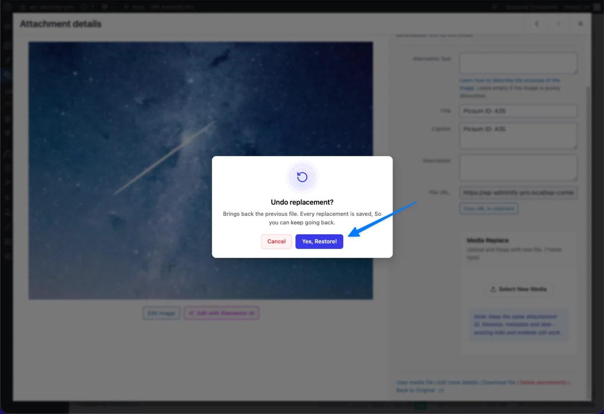 undo replacement media files in wordpress
