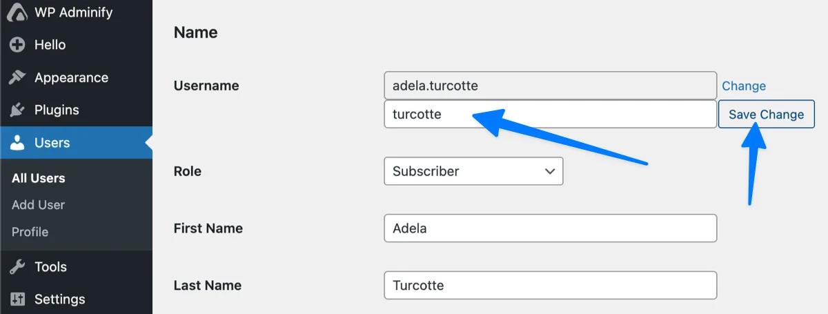 Type the new username and save