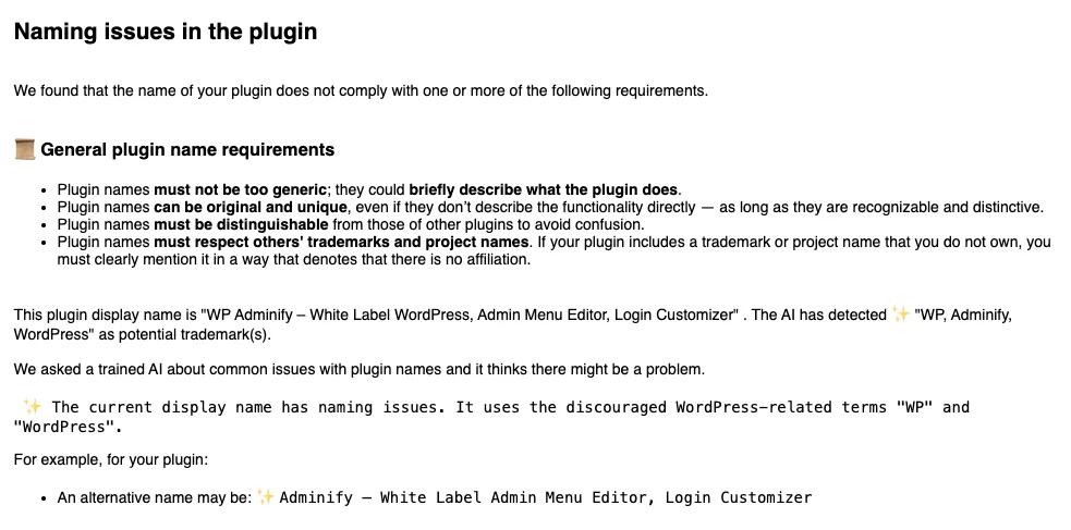Naming issues in the plugin