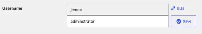 User edit screen with the Change link clicked, showing the New Username input field and Save Change button