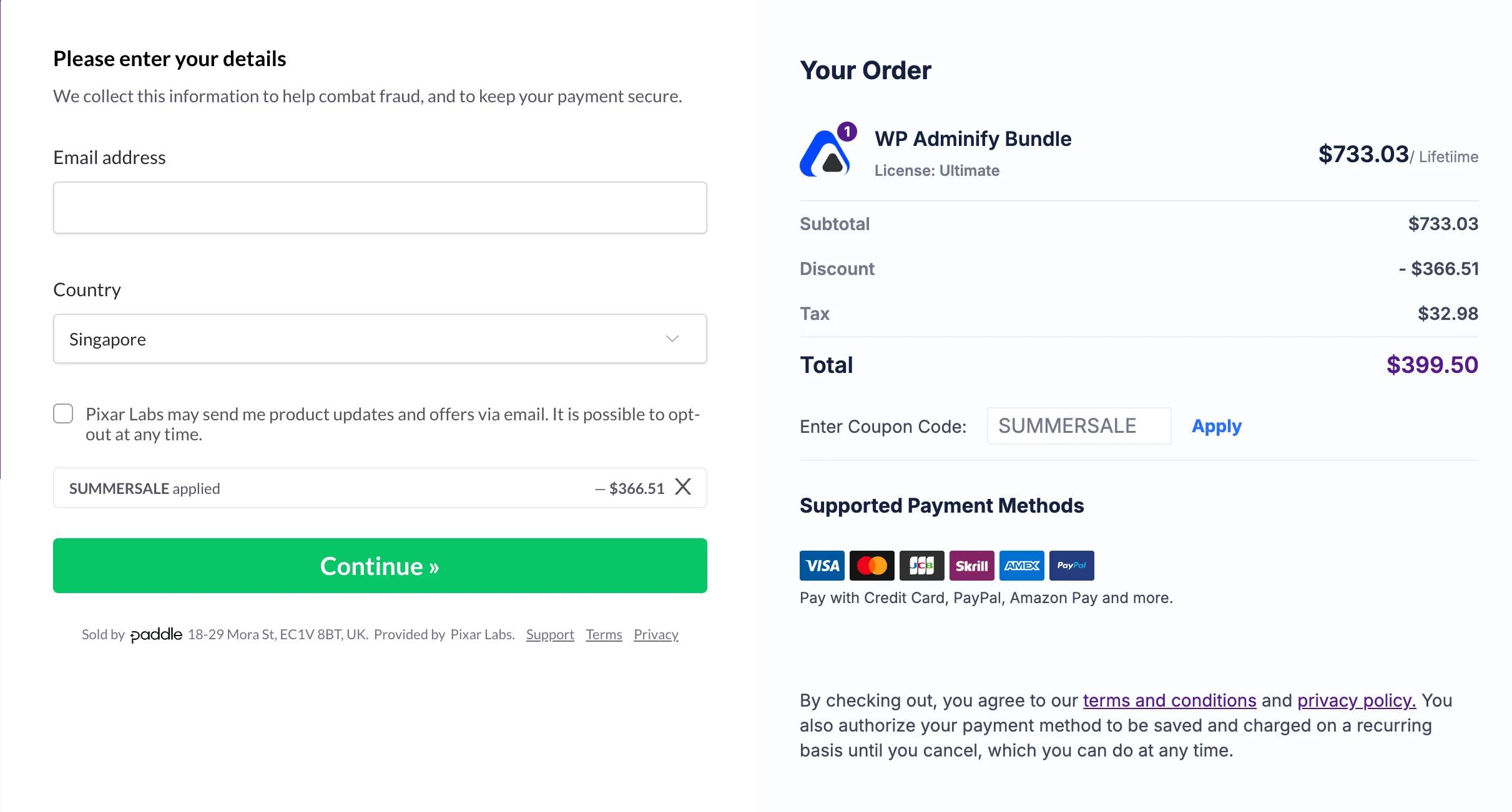 apply SUMMERSALE coupon in wp adminify. bundle