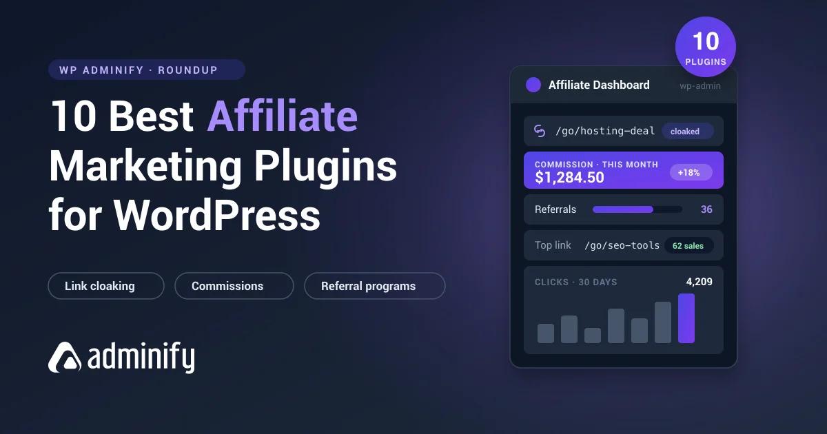10 best affiliate marketing plugins for WordPress in 2026 with affiliate dashboard showing cloaked links, commissions, and click tracking