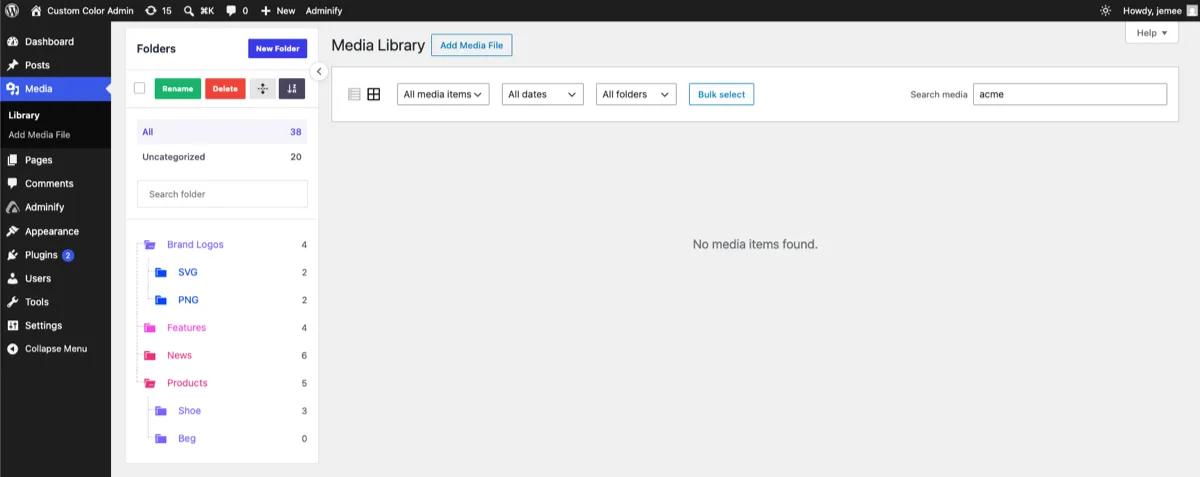 WordPress media library search returning no results for an image that exists