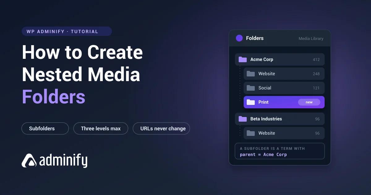 How to create nested media folders in WordPress - folder tree with parent folders and subfolders