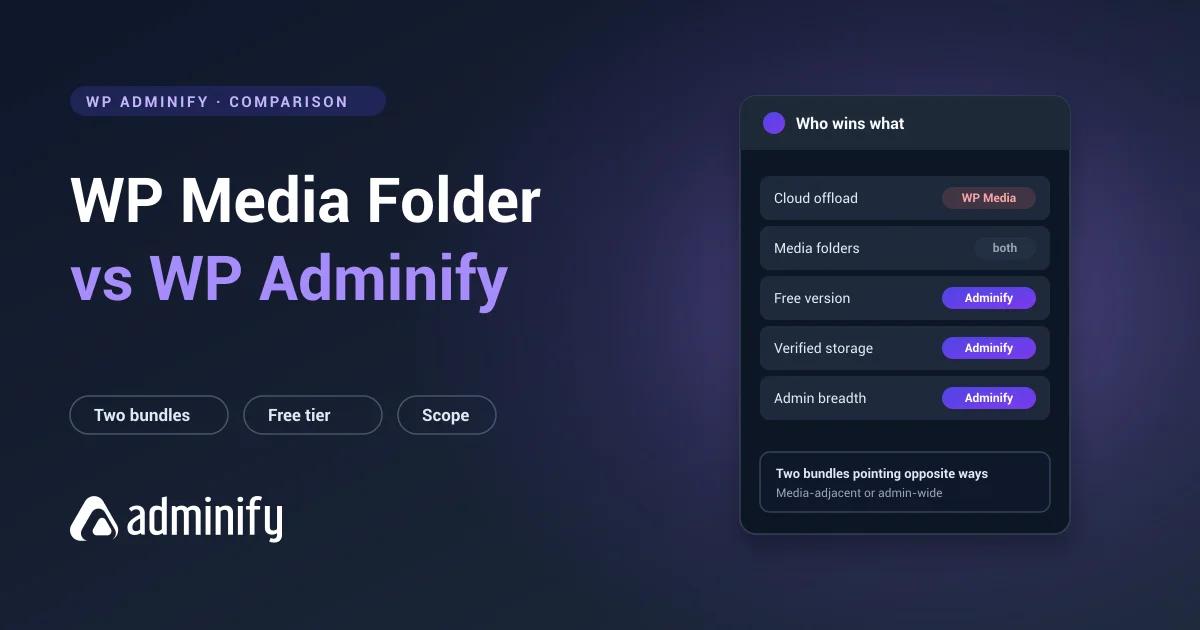 WP Media Folder vs WP Adminify scorecard - cloud offload, media folders, free version, verified storage and admin breadth
