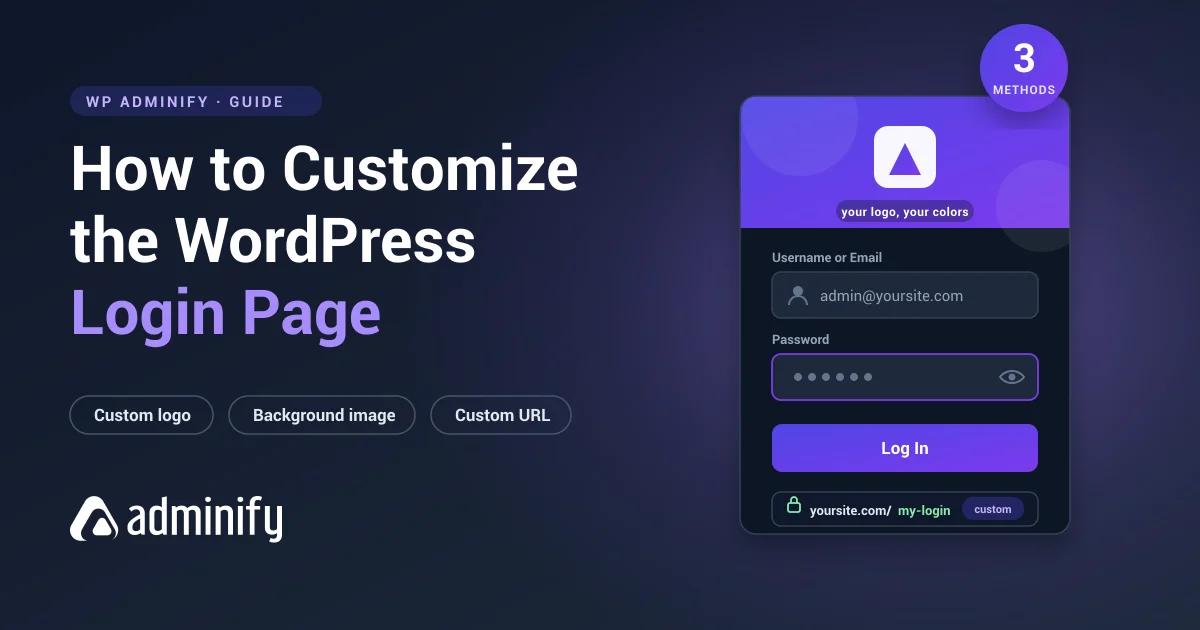 Branded WordPress login page mockup with custom logo, styled login form and custom login URL