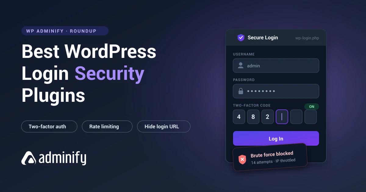 Best WordPress login security plugins tested, shown as a secure login form with two-factor code entry and a brute force blocked alert
