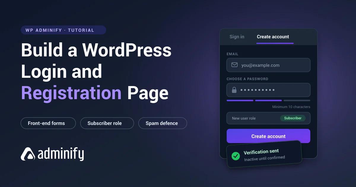 How to build a WordPress login and registration page, showing a front-end sign in and create account card with a Subscriber default role
