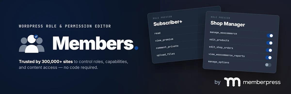 Members membership and user role editor WordPress plugin banner