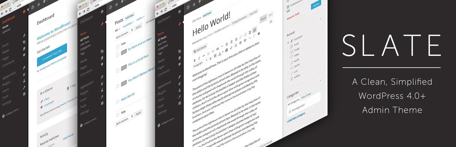 Slate Admin Theme minimal WordPress admin skin banner