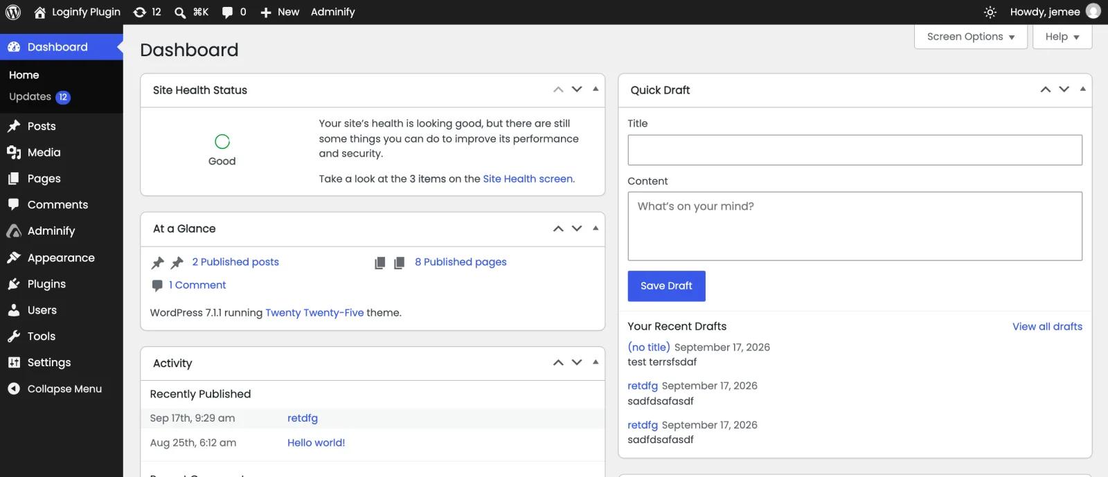 WordPress dashboard, admin menu and admin bar all using the Poppins font after changing Body Font in WP Adminify