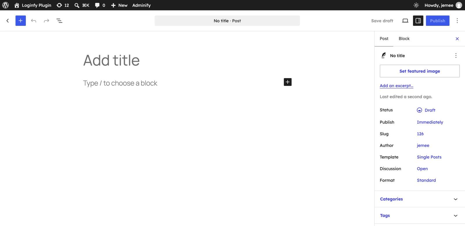 Block editor with the interface in Lexend while the post title and content keep the theme font