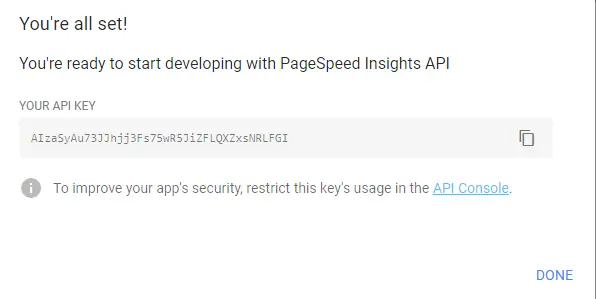 Google Pagespeed insights api Key generate