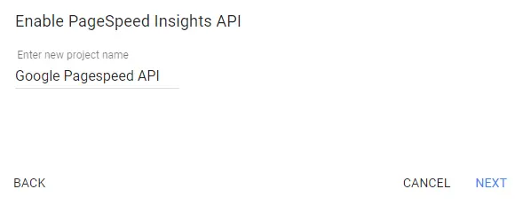 Google Pagespeed insights project name
