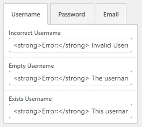 WordPress login page Username error messages