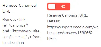 remove canonical URL from head area