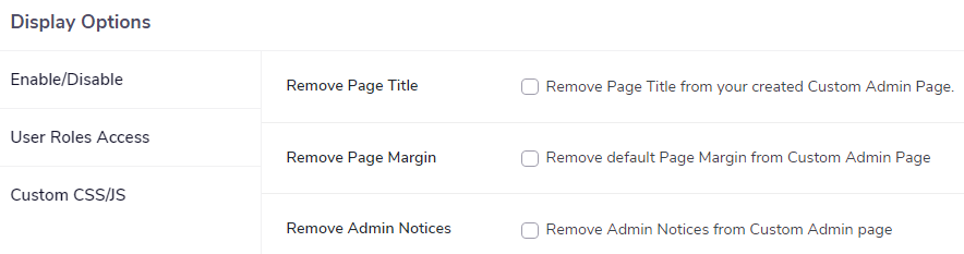 Display options for Custom WordPress Admin Page