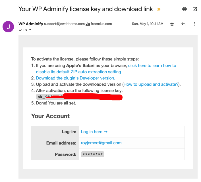 WP Adminify Pro account login and license key