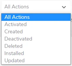 actions filter for activity logs