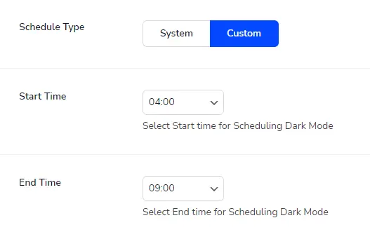 schedule WordPress Dashboard Dark Mode
