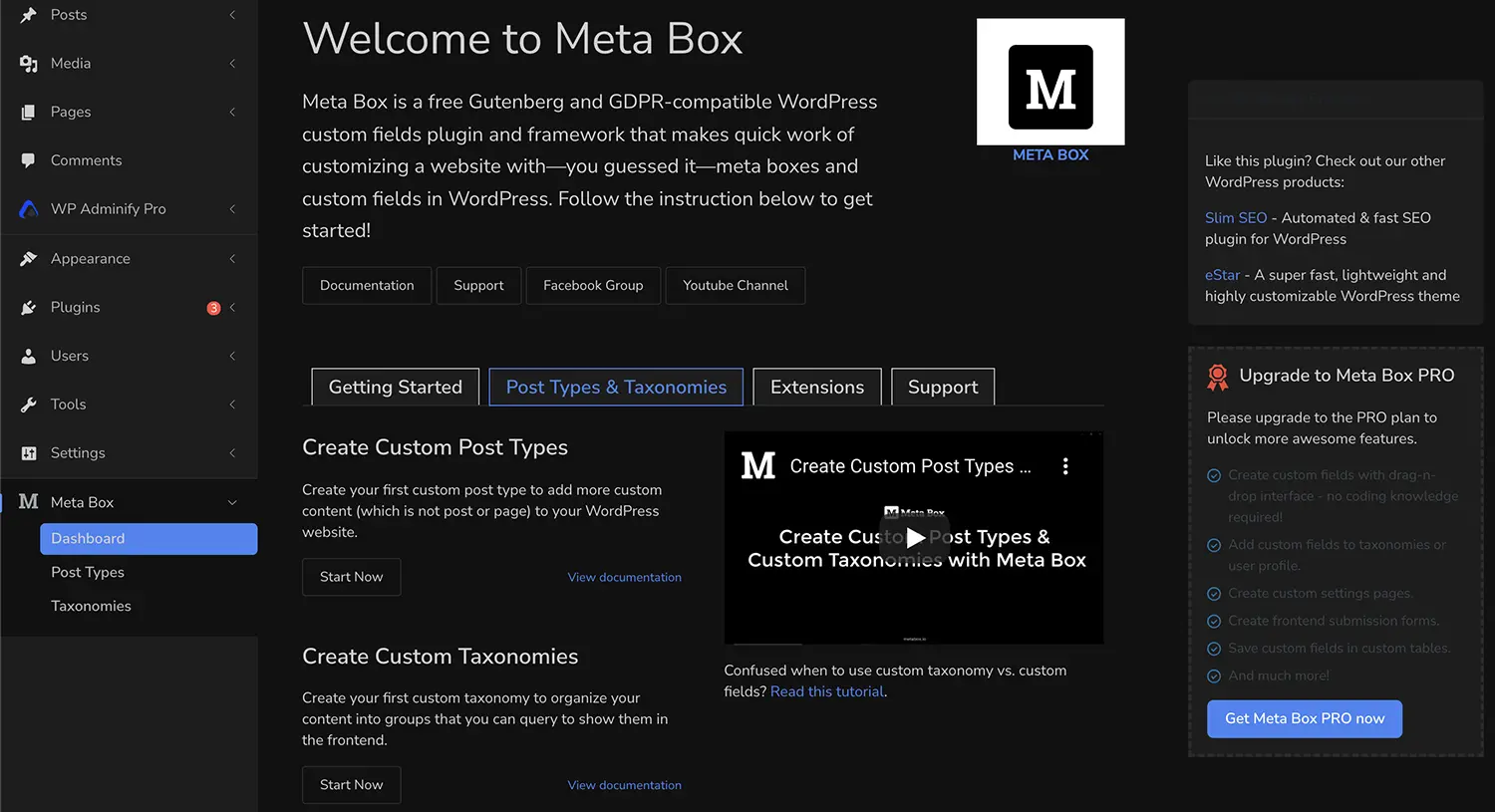 Meta Box Post Type dark
