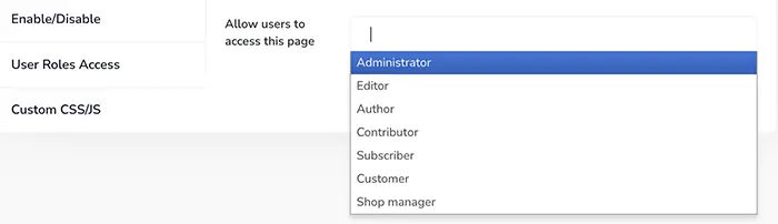 User role Access for Admin Page