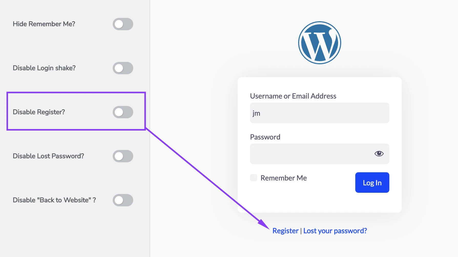 Disable Register in WordPress Login page